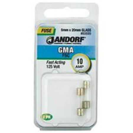 JANDORF UL Class Fuse, GMA Series, Fast-Acting, 10A, 125V AC 3398526